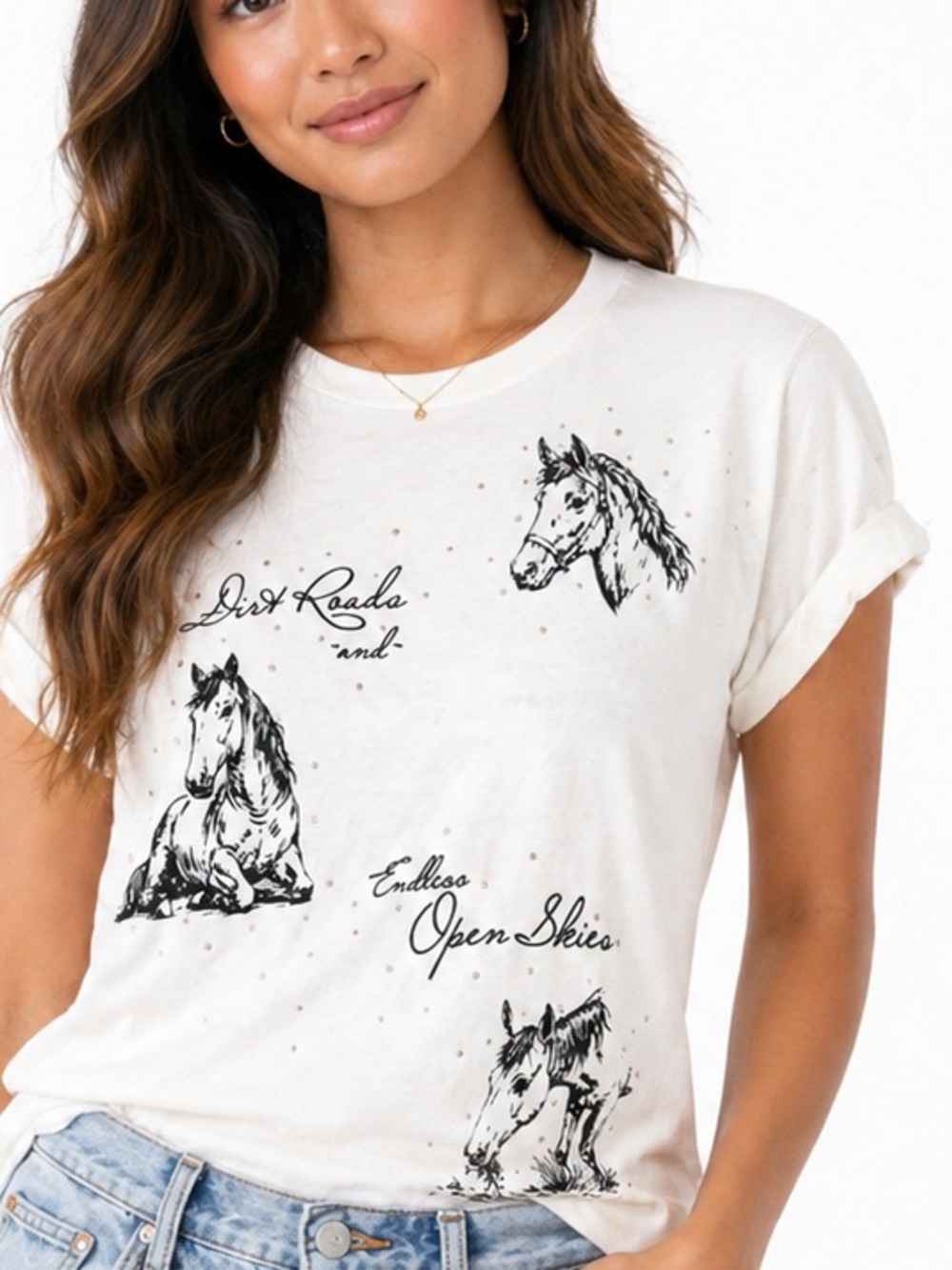 Classic White Graphic Horse Tee - Women